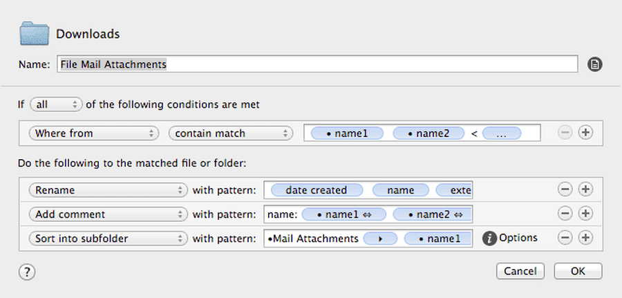 The Hazel rule to sort mail attachments by sender's name